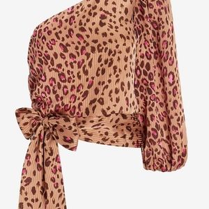 EXPRESS Leopard Print One Shoulder Tie Waist Top Medium NWT